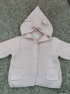GAP Baby Blush Knit Hooded Sweater with Bear Ears